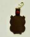 Embroidered Owl Faux Leather Key Fob, Whimsical Bag Charm (4x4 Hoop file)