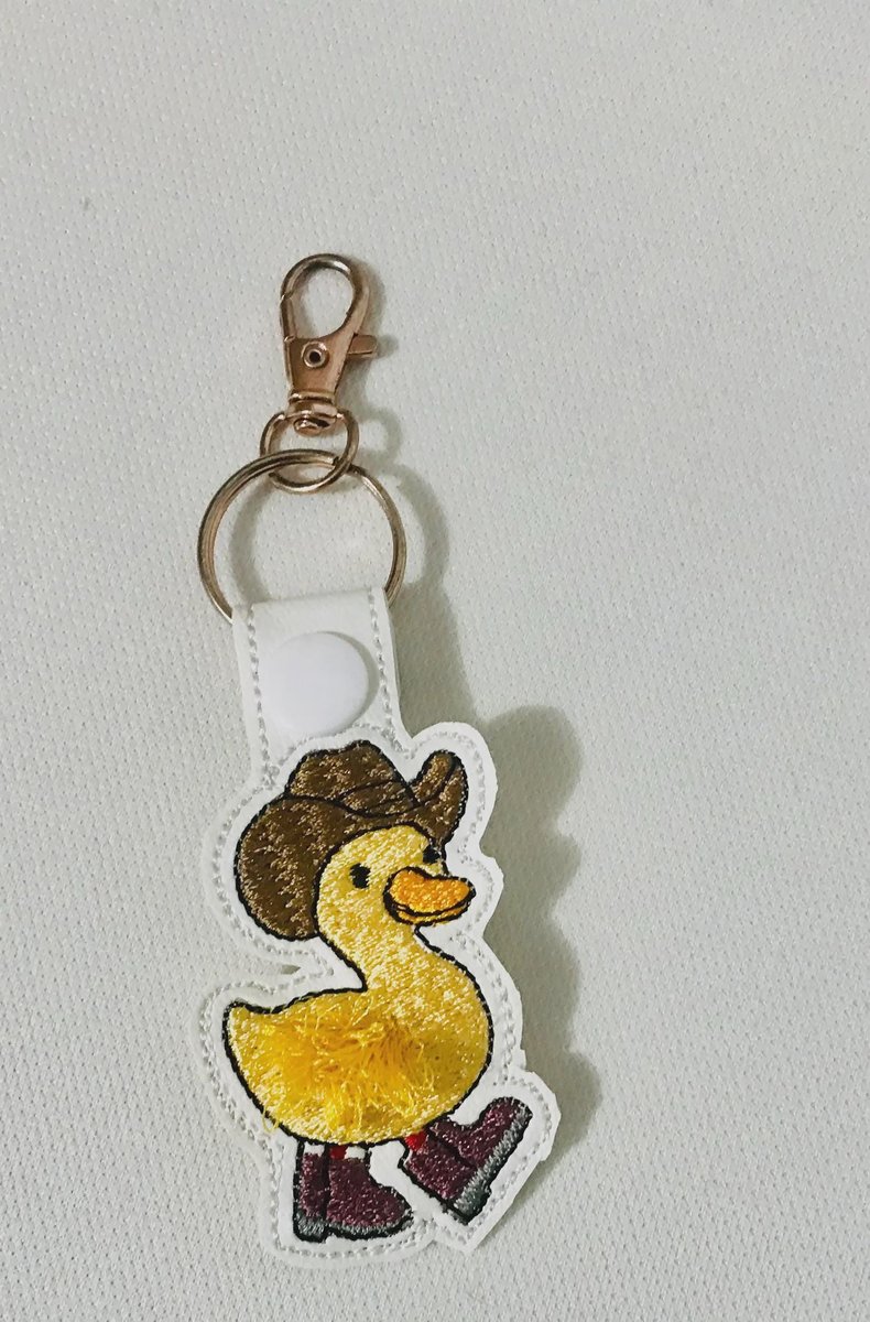 Fluffy Feather Cowboy Duckling Key Ring, Vinyl Keychain Accessory (4x4 Hoop)