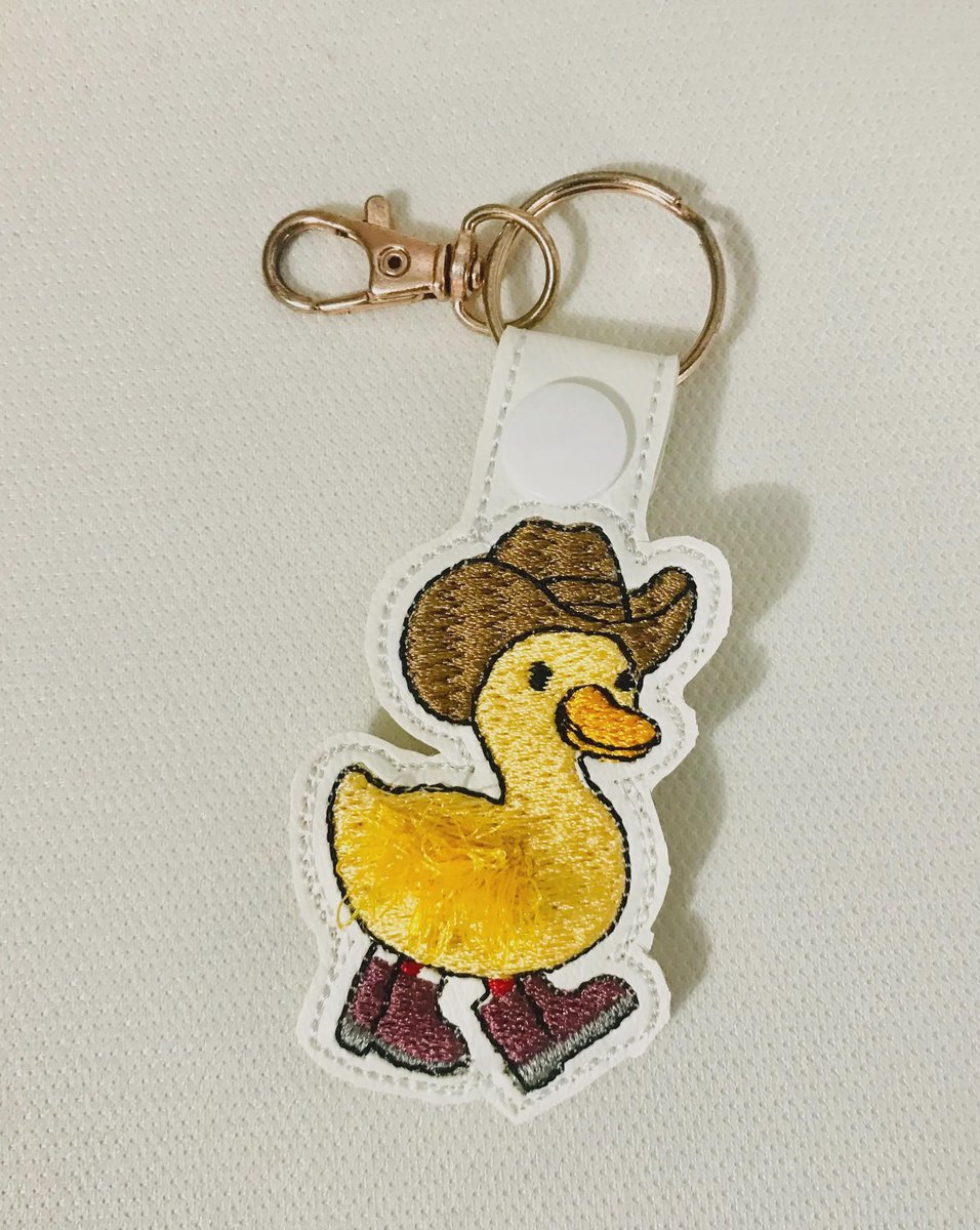 Fluffy Feather Cowboy Duckling Key Ring, Vinyl Keychain Accessory (4x4 Hoop)