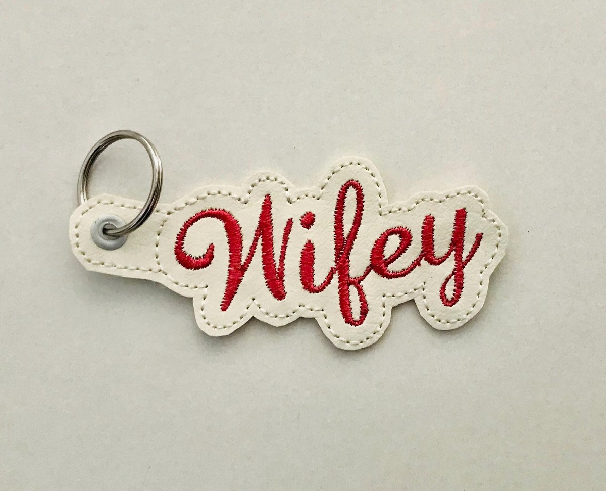 ITH Wifey Embroidered Keychain, Faux Leather Script Key Ring Embroidery Machine Design, 4x4 Hoop