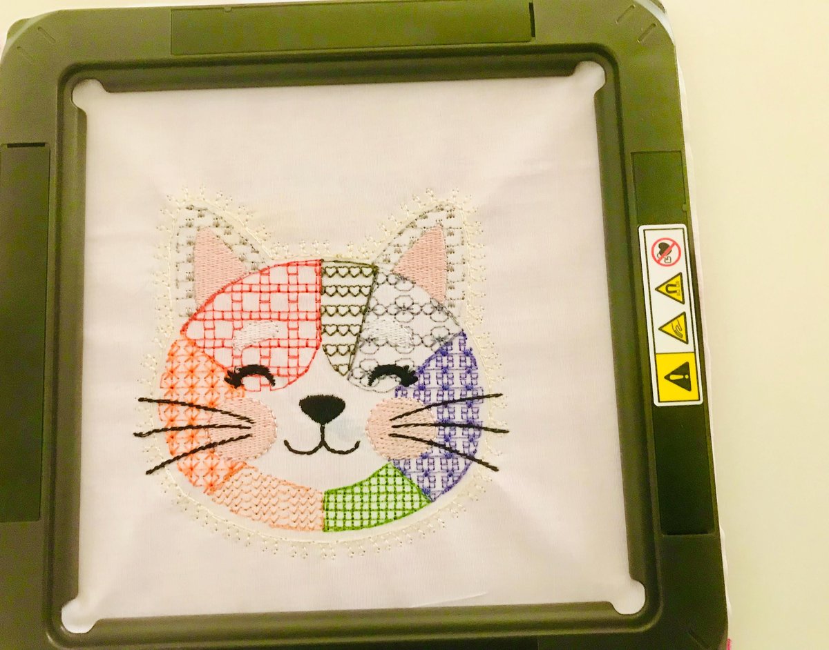 Faux Applique Patchwork Cat Head Embroidery File – Colorful Patchwork Design (Digital Download)