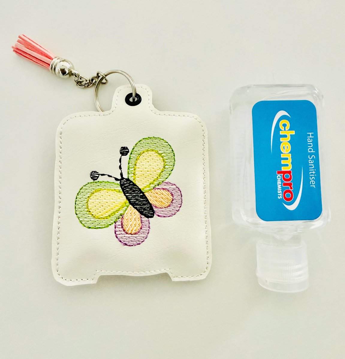 ITH Butterfly Embroidered Hand Sanitiser Holder Keychain Design, Faux Leather Sanitiser Holder ,4x4 Butterfly Sanitiser case , Embroidery