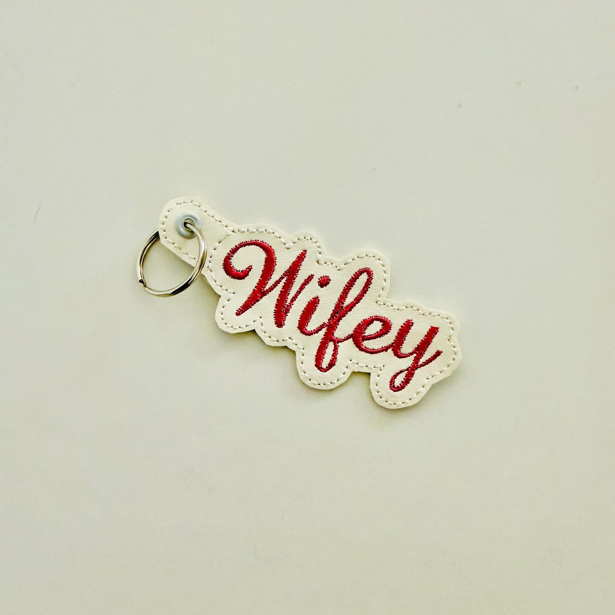 ITH Wifey Embroidered Keychain, Faux Leather Script Key Ring Embroidery Machine Design, 4x4 Hoop