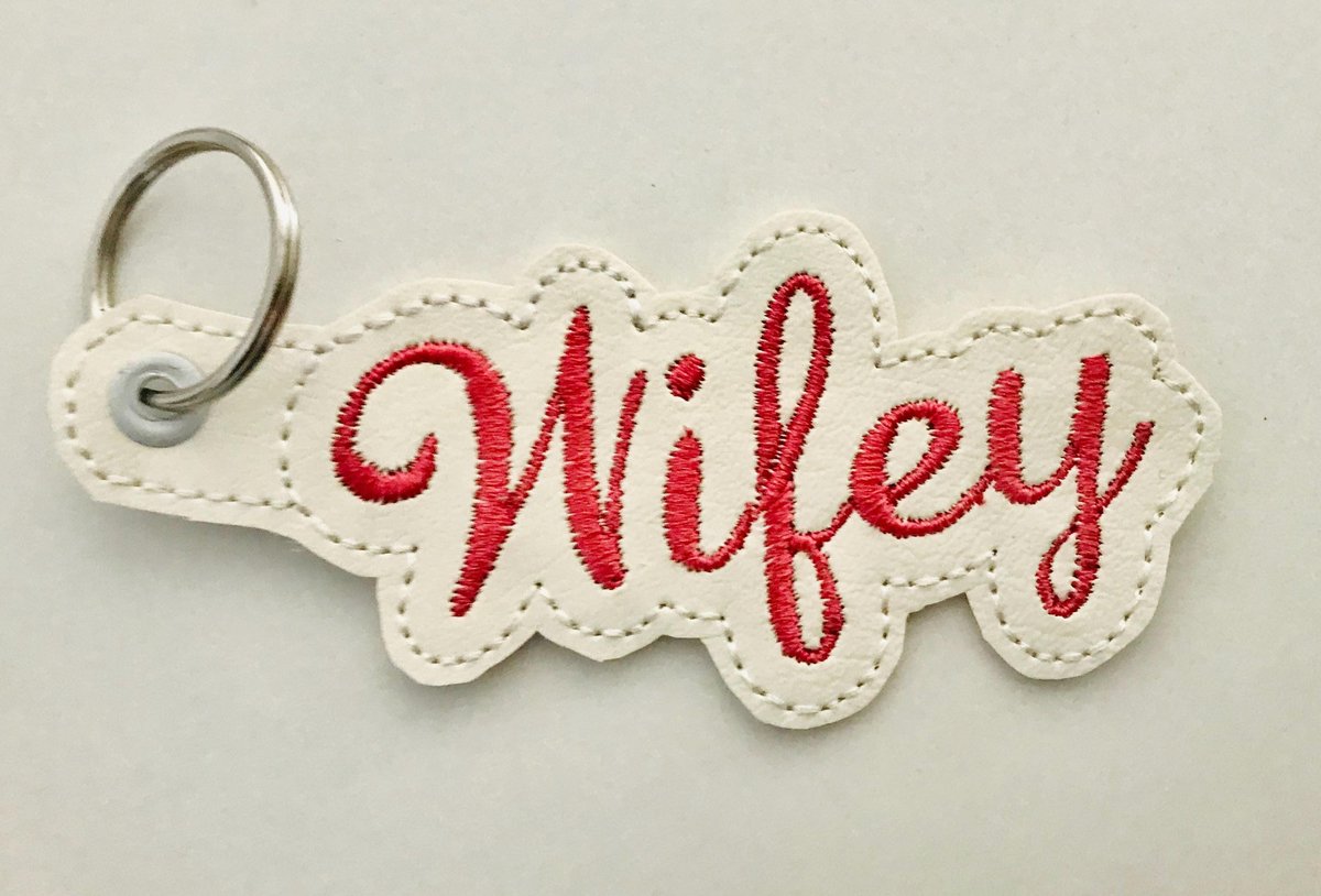 ITH Wifey Embroidered Keychain, Faux Leather Script Key Ring Embroidery Machine Design, 4x4 Hoop