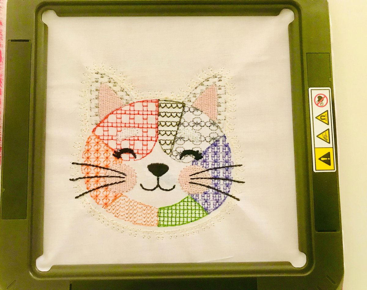 Faux Applique Patchwork Cat Head Embroidery File – Colorful Patchwork Design (Digital Download)