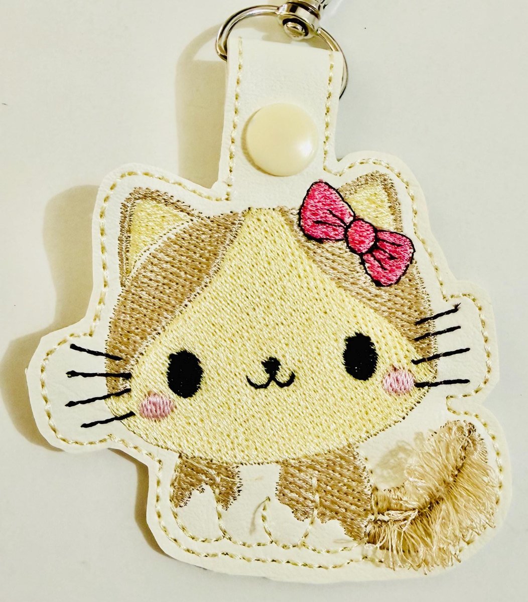 ITH Embroidered Kitty Key Fob, Fluffy Tail Keychain Accessory (Digital Download) 4x4 Hoop Design