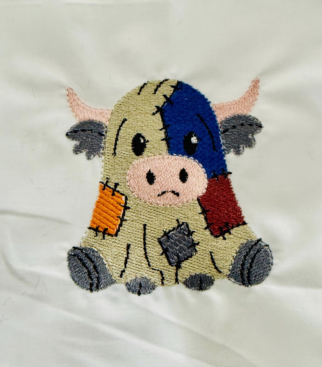 Patchwork Cow Embroidery Design, Halloween Heifer Machine File (4 X 4 Design)