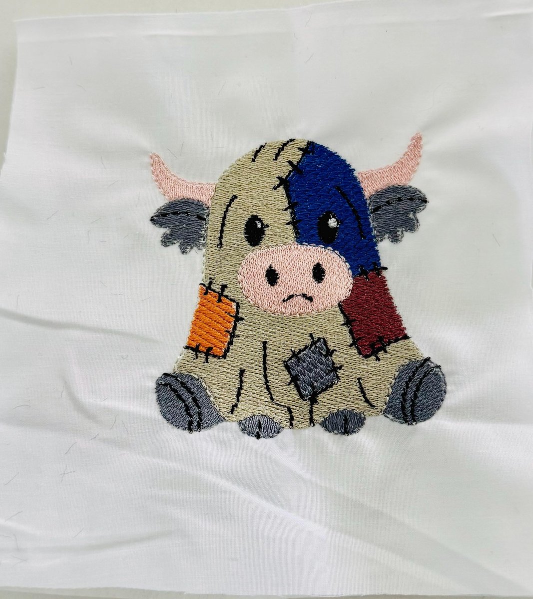 Patchwork Cow Embroidery Design, Halloween Heifer Machine File (4 X 4 Design)