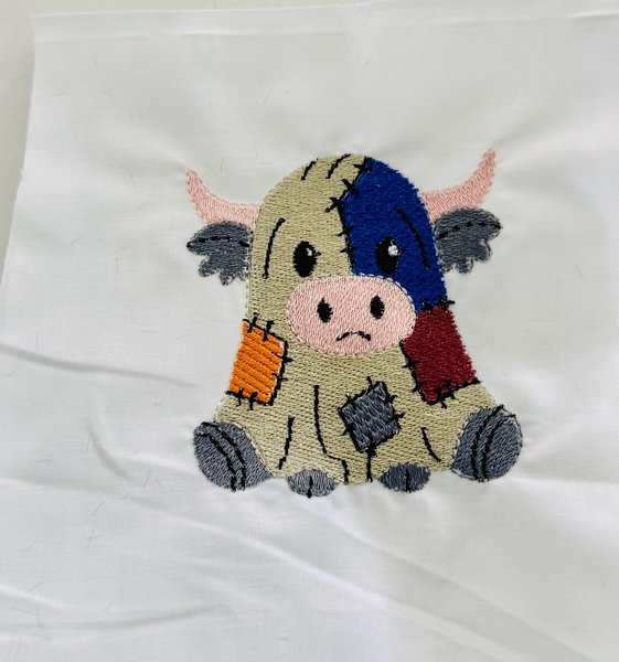 Patchwork Cow Embroidery Design, Halloween Heifer Machine File (4 X 4 Design)